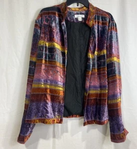 Coldwater Creek Boho Multi Color Velvet Open Front Topper Artsy Jacket Size Lg - Bild 1 von 6