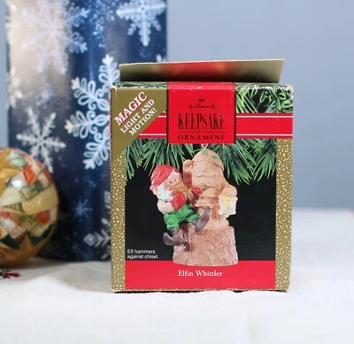 Hallmark Keepsake Ornament Elfin Whittler Light & Motion 1990 Vintage Christmas - Image 1 of 4
