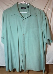 Roundtree & Yorke Mens Button Up Green Linen Look Short Sleeved Shirt 2XT - Picture 1 of 12