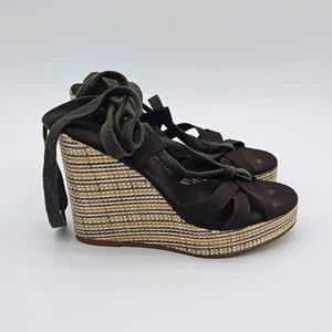Colin Stewart Brown Tie Up Espadrilles Wedge Sandals, Size 6 - Picture 1 of 8