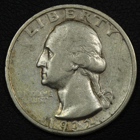 1932 S George Washington Silver Quarter - Scratches at Right Cover