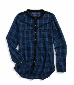 $62 Blank NYC Girls Fitted Blue Plaid Dress Shirt, Size Large - Picture 1 of 2