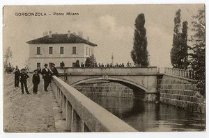 GORGONZOLA PONTE MILANO CARTOLINA ANIMATA ANNULLO OSPEDALE MILITARE VG 1915 - Foto 1 di 1