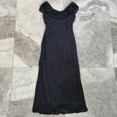 Vintage Stenay Silk Beaded Maxi Dress Formal Gown Blue/Gray *flaws* Size 10 - Image 1 of 4