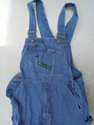 Vtg Key Imperial Work Farm Trucker Bib Overalls Mens 34x34 Blue Railroad Stripe - Image 1 of 4