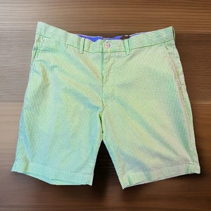 Polo Ralph Lauren Seersucker Shorts Mens 36 Green Striped Flat Front Chino Golf - Picture 1 of 12