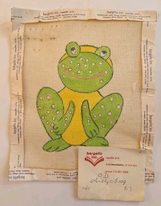 VTG Painted Frog Needlepoint Canvas 1970's Bargello Inc. 8"x6.5" Mid-Century - Picture 1 of 7