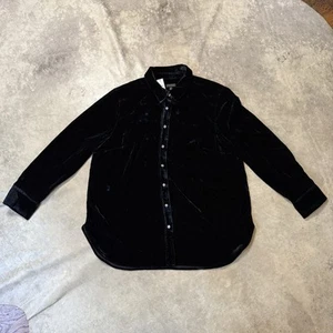 Talbots Shirt Damen Größe XL Schwarz Samt Schimmer Boyfriend Knopfleiste Basic - Bild 1 von 7