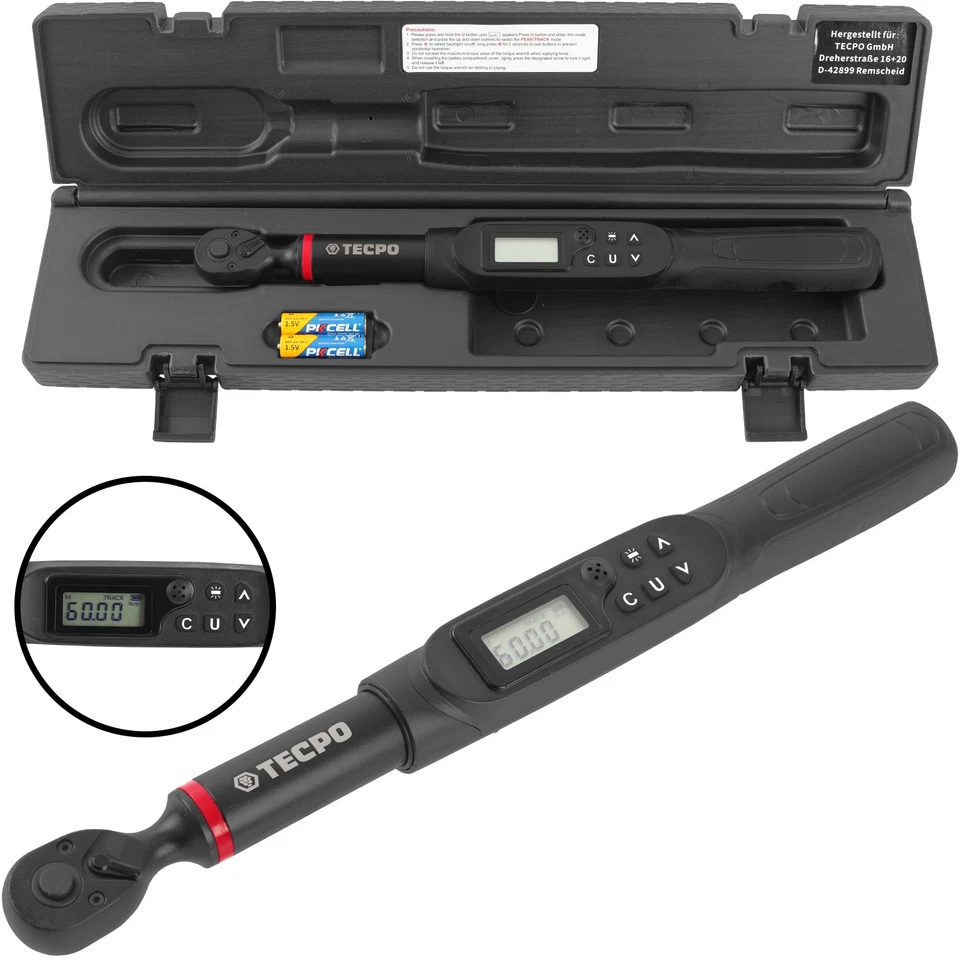 TECPO DIGITALER DREHMOMENTSCHLÜSSEL 3/8" 3-60 NM DREHMOMENT WERKZEUG AUTO KFZ
