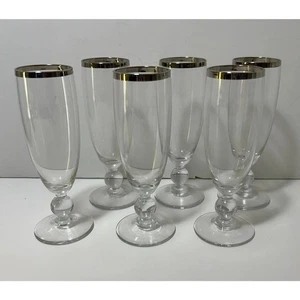 6 Stemmed Glasses Water Goblet Mid Century Modern Platinum Rim 6 1/2" tall - Picture 1 of 4