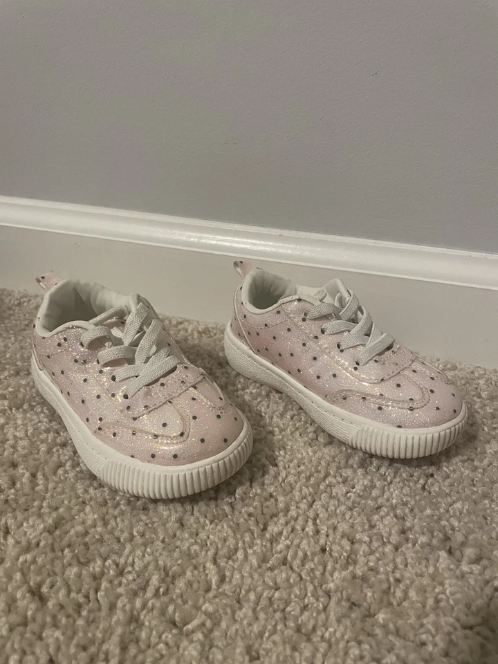 Carters Girls Pink And White Sneakers Toddler Size 5 Polka Dot - Image 1 of 4