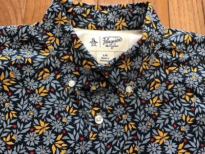 Camisa de Vestir Original Penguin Munsingwear Hombres Grande Azul Floral Manga Larga Cotto Foto 1 de 4