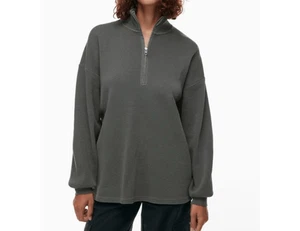 Aritzia Wilfred Free $ 88 Loft Langarm Waffelmuster Oversize Viertelreißverschluss grau XS - Bild 1 von 9