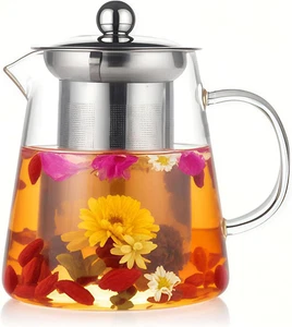 Glass Teapot with Stainless Steel Infuser, Borosilicate Tea Kettle, Clear Tea Ma - Picture 1 of 12