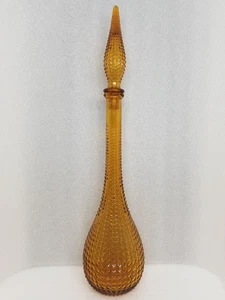 Vintage Empoli Glass * Tall Amber Decanter w Stopper Diamond Point * 21" * 0521 - Picture 1 of 16