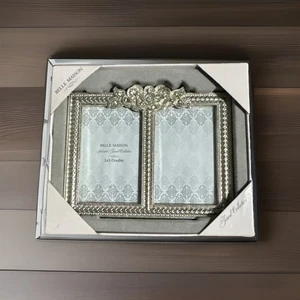 Belle Maison Double Picture Frame Ornate Silver Jewel Rhinestone Flowers New - Picture 1 of 5