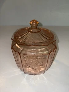 PINK DEPRESSION "MAYFAIR" OPEN ROSE - COOKIE JAR - by ANCHOR HOCKING - Picture 1 of 12