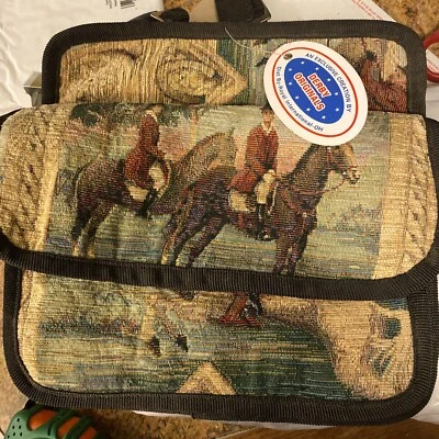 Alforje/bolsa de cavalo Tapeçaria Derby verde off-white, forrada satchel - Imagem 1 de 4