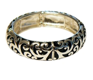 Bracciale elastico tono argento antico look vintage largo 5/8 pollici - Foto 1 di 2