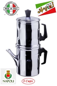 Neapolitan 3-Cup Aluminum Coffee Maker Caffettiera Napoletana Cuccumella Italia - Picture 1 of 4
