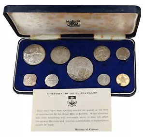 BAHAMAS 1966 9-Coin Mint Set 'Flora & Fauna' 2.87oz.Silver Royal Mint - Foto 1 di 3