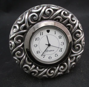 Brighton 2.5" Travel Accent Clock Silvertone Scrolls New Battery Gift - Picture 1 of 3