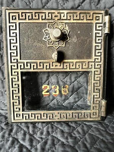 Antique US Mail USPS Post Office PO Greek Key Combination Box Door w/ Frame - Picture 1 of 14
