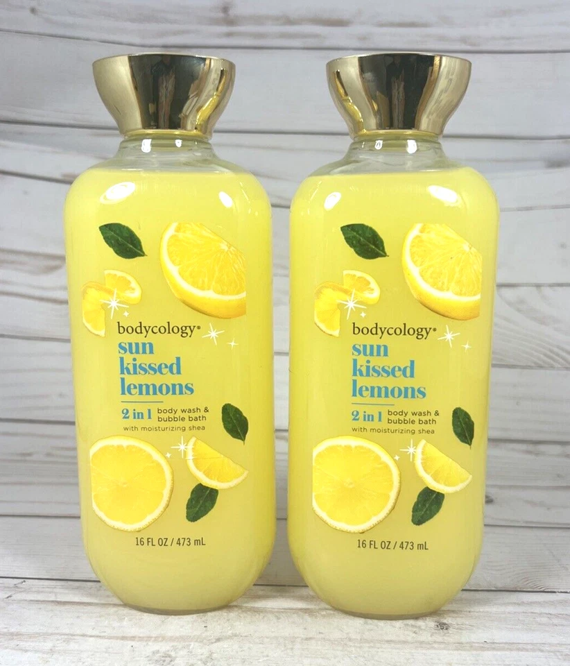 Bodycology Sun Kissed Lemons 2in1 Shea Body Wash Bubble Bath 16oz (2 Pack)