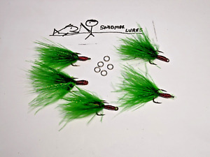 5 Size 6 Dressed Treble Hook Fishing Marabou Feather Green W / Split rings
