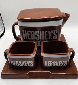 2007 Ceramic Hershey's Teapot 2 cups Hot Cocoa Serving Set - Picture 1 of 6