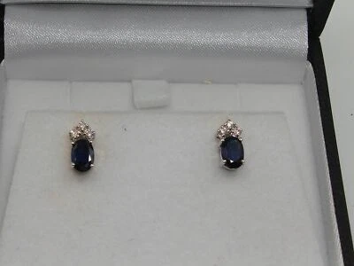 HERMOSO ORO BLANCO MACIZO 14K APROX. ¡PENDIENTES DE ZAFIRO Y DIAMANTES DE 1,2 CTW! Foto 1 de 4