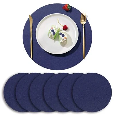 6Pack Faux Leather Placemats Set Blue Round PU Dinning Table Mats Wipeable Ea... - Image 1 of 4