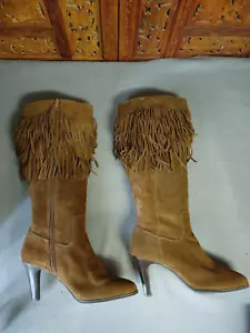 Matisse Cherokee braune Leder-Fransen-Stiefel mit hohem Absatz Damen 10 - Bild 1 von 8