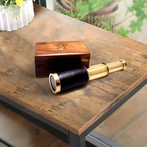 Brass Handheld Telescope with Wooden Box - Pirate Navigation with Anchor Wooden - Picture 1 of 2