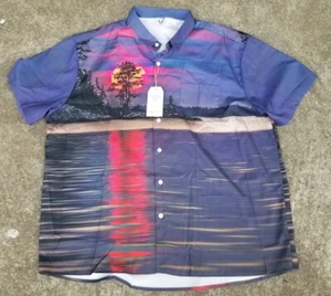 Hawalili Hawaiian Sunset Reflecting On Water Trees Beach Mens Shirt Size 2XL - Picture 1 of 3