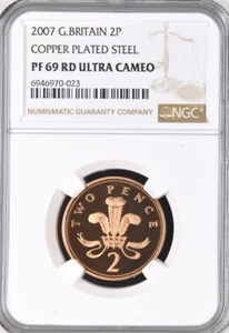 2007 2p Two Pence Coin NGC PF69 RD Proof Great Britain Copper Plated Steel - Picture 1 of 2