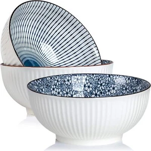 3 Sets Japanese Ramen Bowls 60 oz,Large Blue & White Pho Soup Bowls 8" Porcelain - Picture 1 of 7