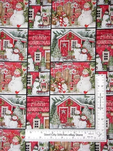 Christmas Susan Winget Santas Lodge Snowman Cotton Fabric Springs CP74377 Yard - Picture 1 of 4