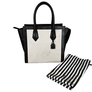 Henri Bendel Rivington Tote Shoulder Handbag White Black Leather Purse Bag - Picture 1 of 24