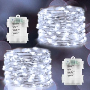 2 Pack Fairy Lights Battery Operated 100 LED 33Ft Silver Wire String Lights A... - Picture 1 of 7