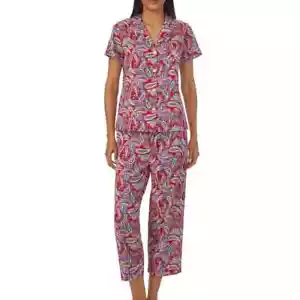 Lauren Ralph Lauren Capri Pajamas 2 Piece Set Women's XL Red Paisley $74 NWT - Picture 1 of 9