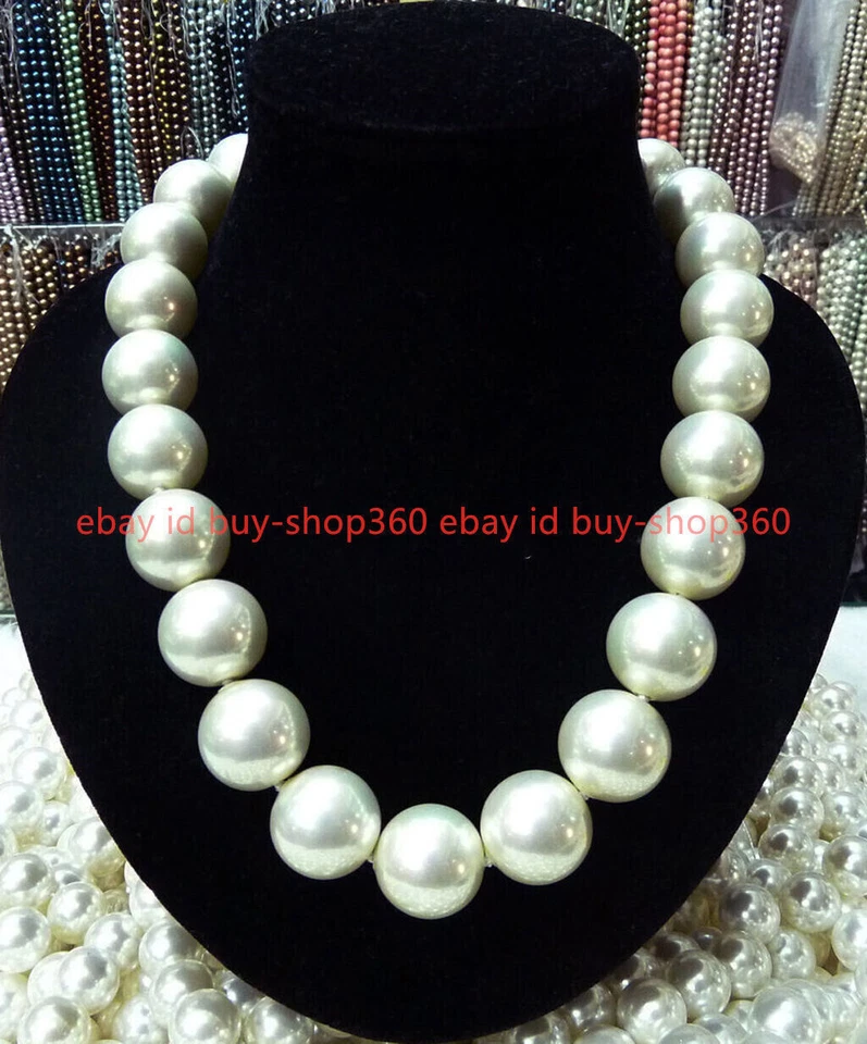 Huge 16mm White South Sea Shell Pearl Round Beads Necklace 18/20/26/27/28 inches - Image 1 of 4