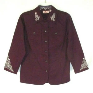 New Quacker Factory Scroll Embellished Jacket 2XS Purple Wine A280813 Women YK14 - Picture 1 of 6