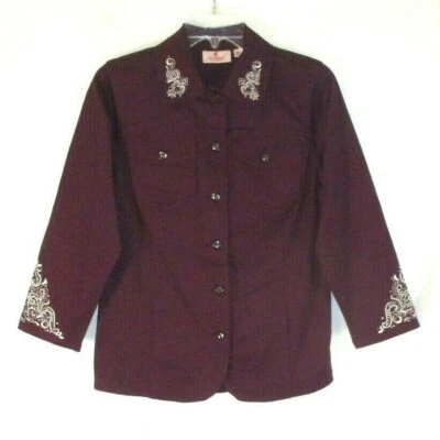 New Quacker Factory Scroll Embellished Jacket 2XS Purple Wine A280813 Women YK14 - Image 1 of 4