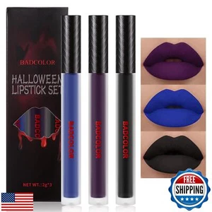 BADCOLOR 3 Colori Set di Rossetti Liquidi Opachi, Nero Blu Viola Halloween Make - Foto 1 di 5