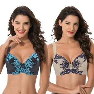 Women's Plus Size Unlined Underwire Lace Bra with Cushion Straps-Grey,Nude - Picture 1 of 6