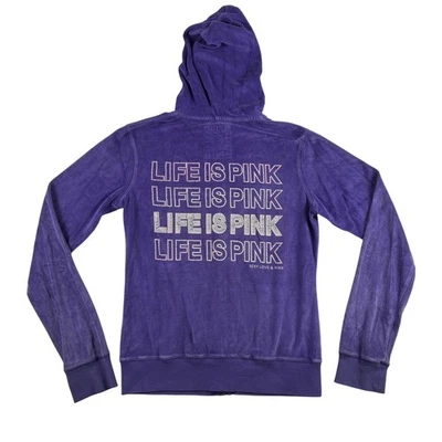 Vintage Sexy Love & Pink Sudadera con Capucha Mujer Pequeña Cremallera Completa Terciopelo Corazón Y2K Chaqueta Foto 1 de 4