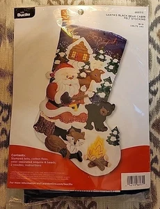NEW Bucilla Felt Stocking Applique Kit 18" Santa's Black Bear Cabin 86931E - Picture 1 of 5