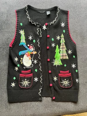Reference Point Нью-Йорк уродливый Рождественский свитер жилет милый снеговик деревья маленький - Изображение 1 из 4
