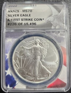 2022 AMERICAN EAGLE SILVER DOLLAR FIRST STRIKE ANACS-MS 70 - Picture 1 of 2